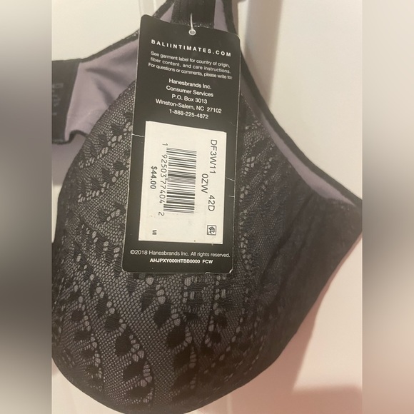 Bali Intimates Bra Size 42D Black with pretty lace overlay NWT - Picture 3 of 5